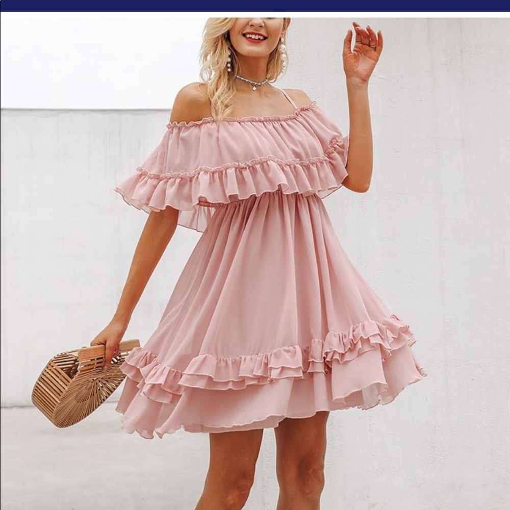 Off Shoulder Chiffon Summer Dress - Picture 2 of 2